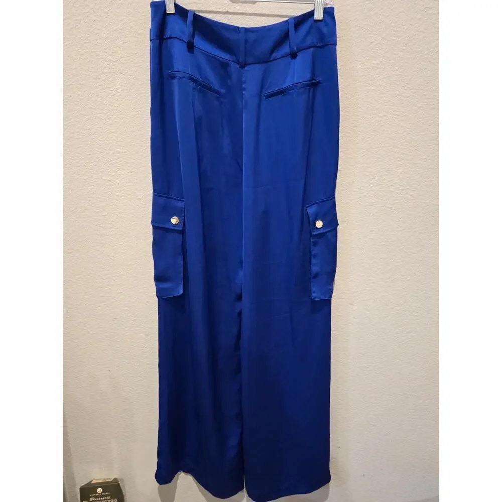Ramy Brook Women's Wide-Leg Cargo Pants Size 8 Blue Casual